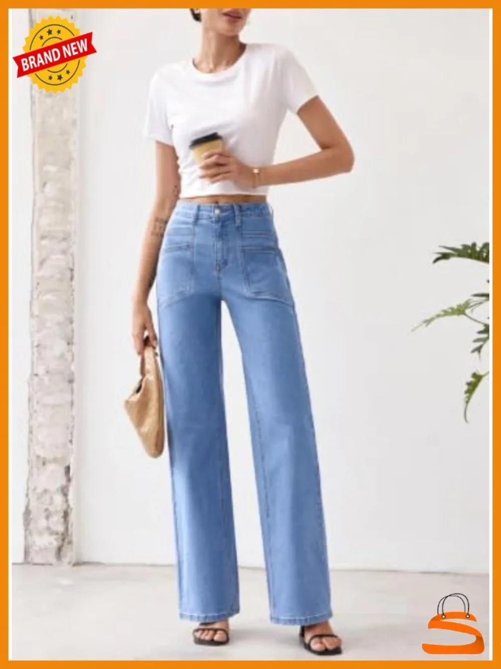 High Waisted Wide Leg Baggy Stretchy Jeans with Pockets